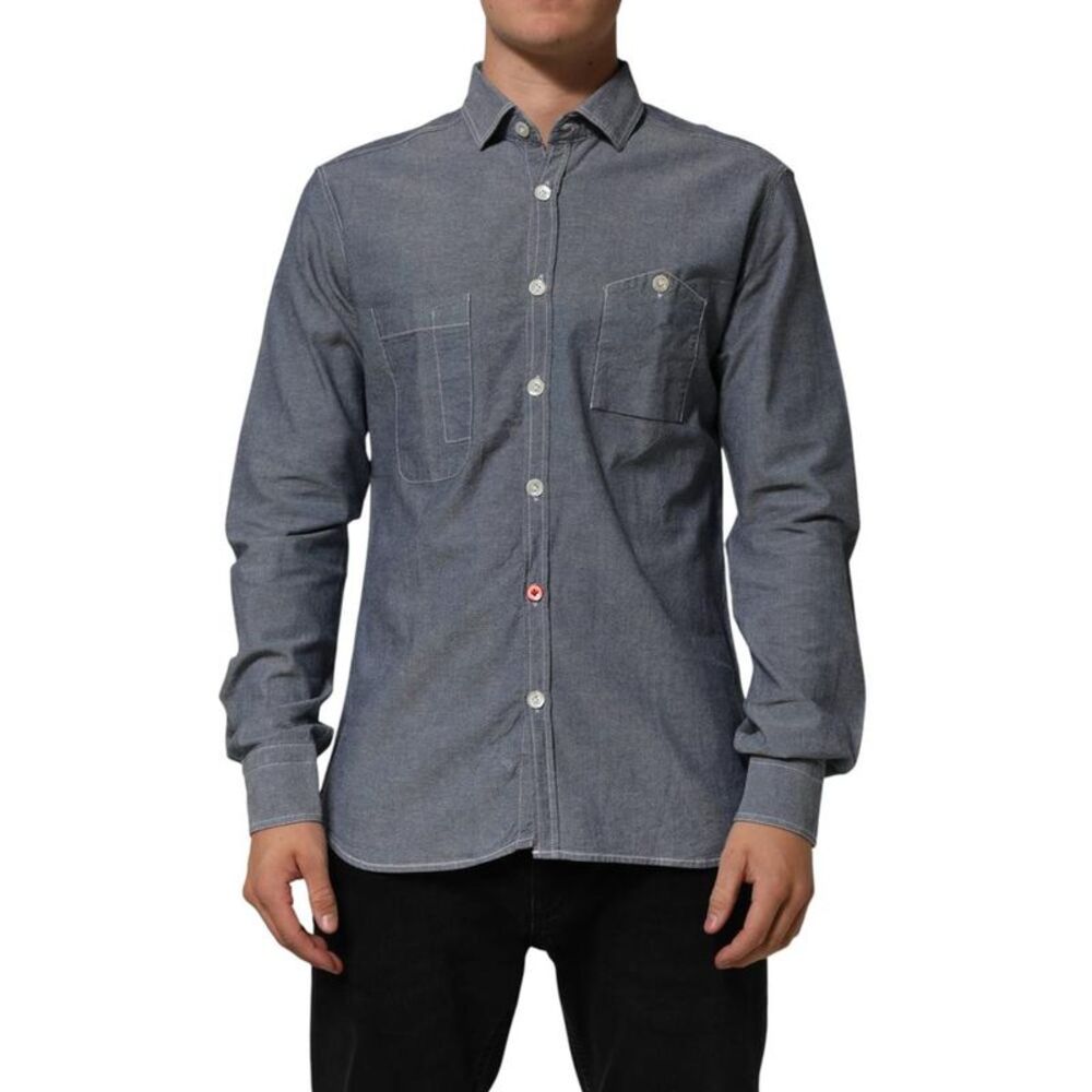 AGLINI Denim Regular Fit Collared Long Sleeve Casual Shirt Men Blue Shirts